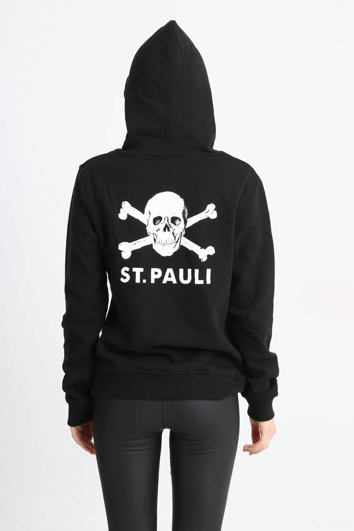 St. Pauli Siyah Önü Ve Arkası Kuru Kafa Baskılı Örme Kadın Sweatshirt