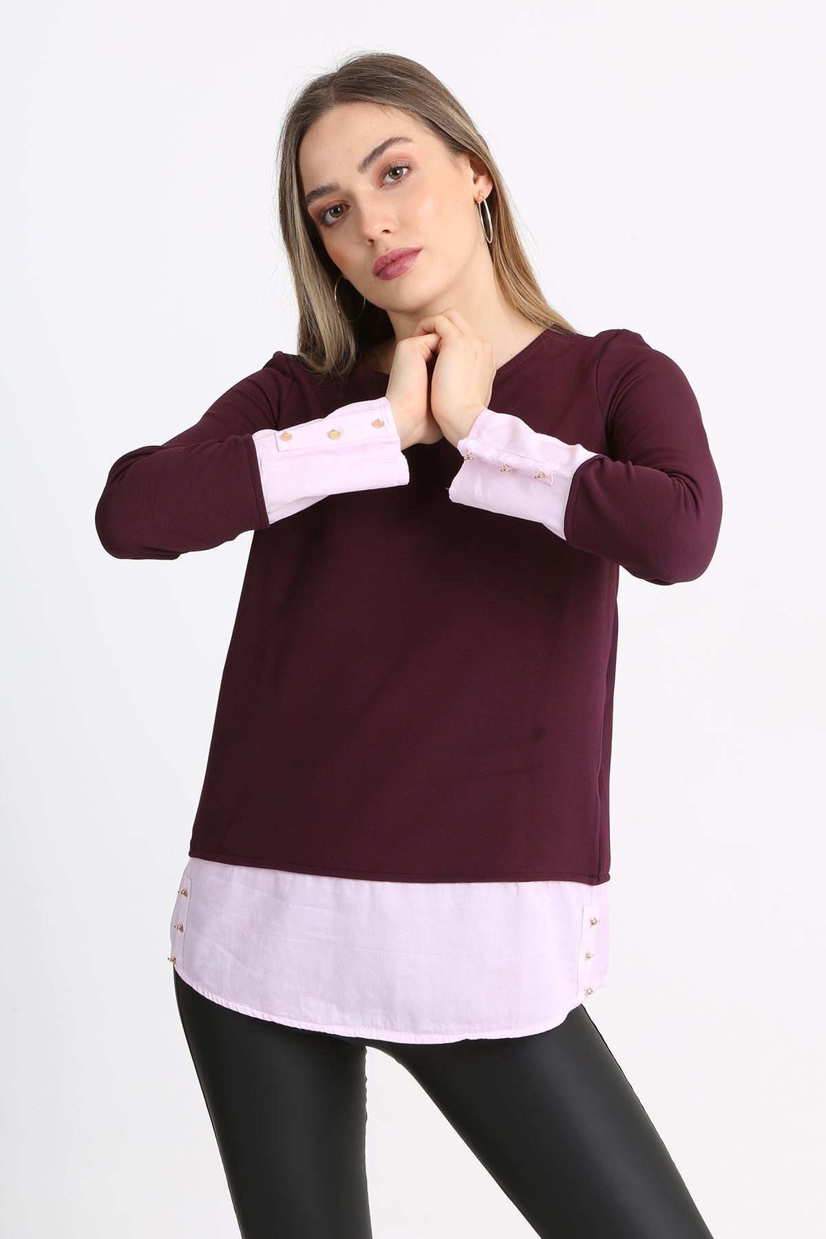 Sfera Bordo Kol ve Etek Ucu Gömlek Detaylı Kadın Bluz