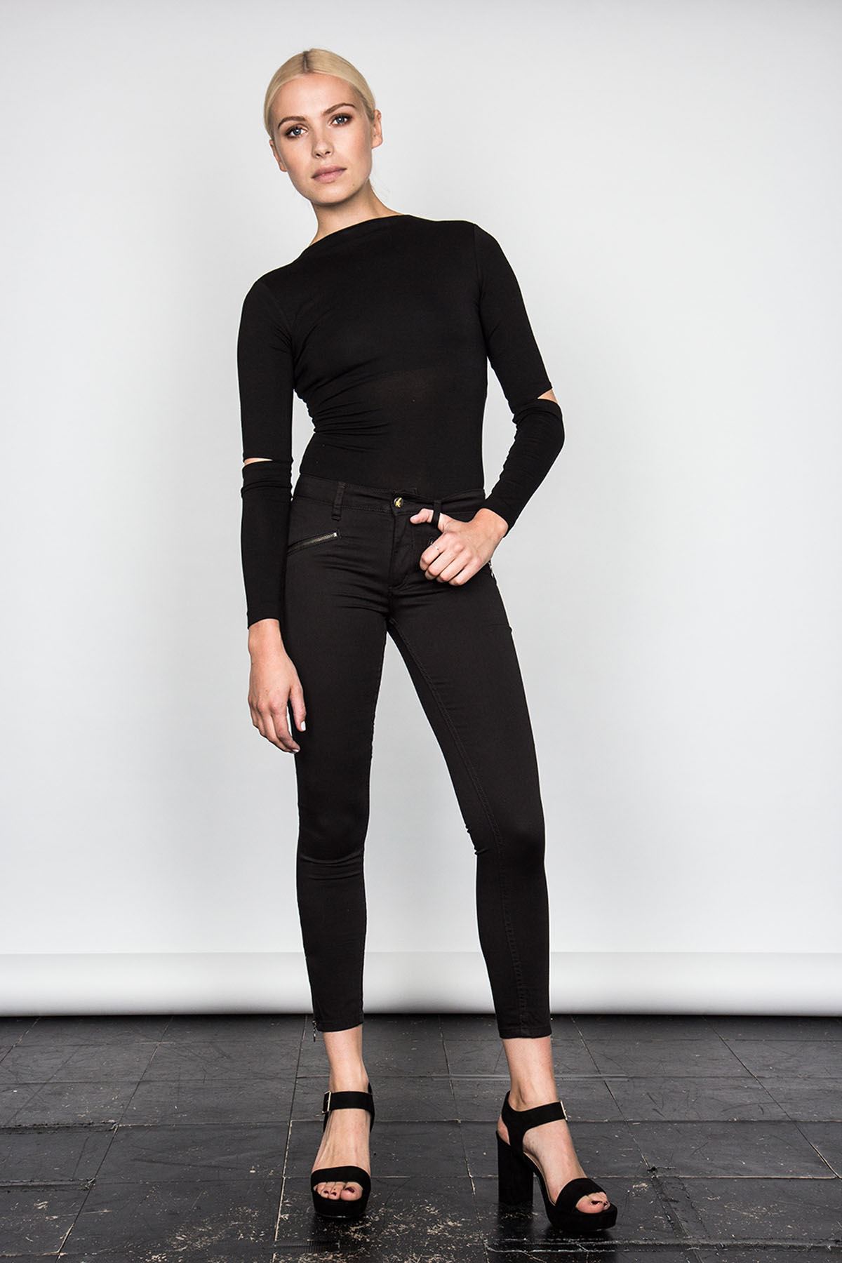 Monkee Genes Siyah Fermuar Detaylı Yüksek Bel Kadın Jean Pantolon