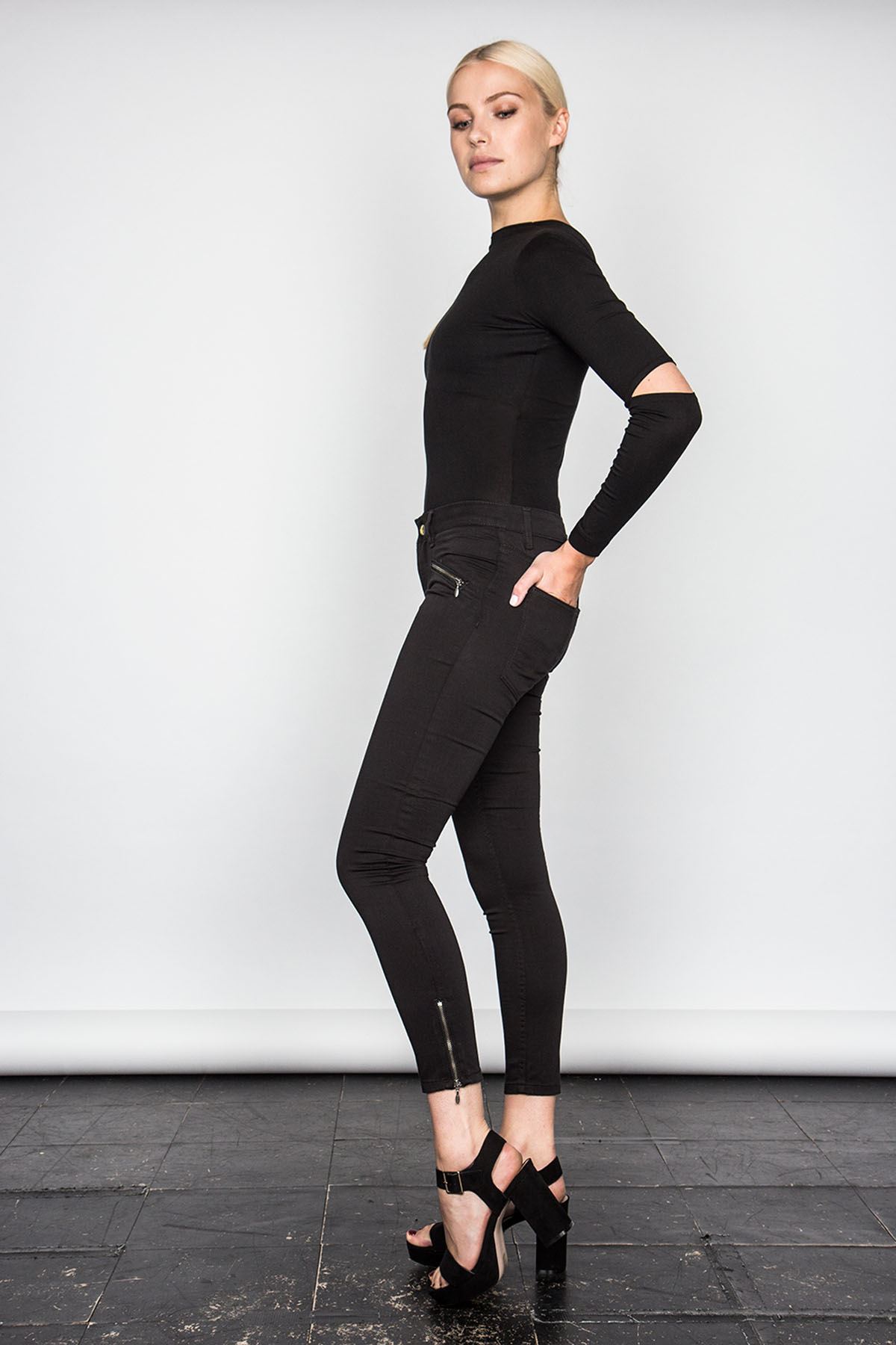 Monkee Genes Siyah Fermuar Detaylı Yüksek Bel Kadın Jean Pantolon