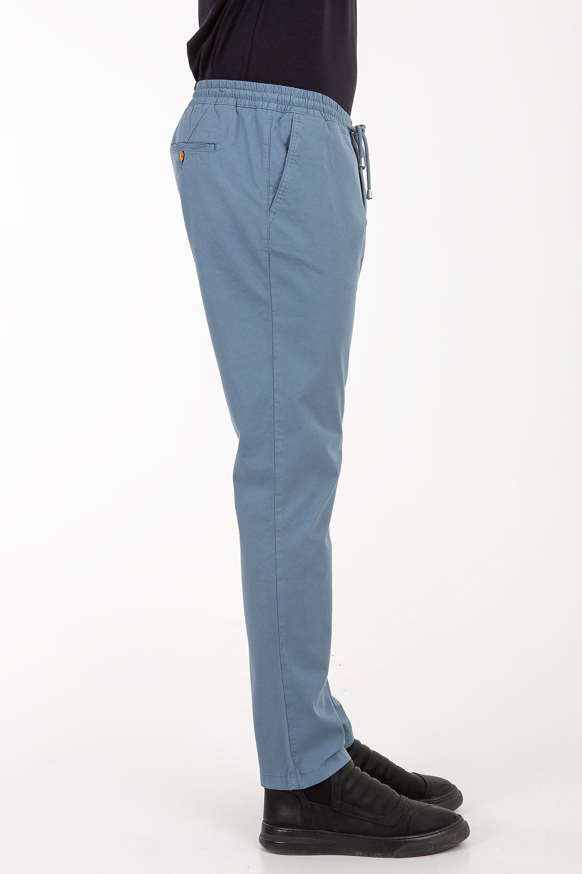 Fitz Roy Erkek Mavi Beli Lastikli İp Bağlamalı Modern Fit Pantolon Mirror