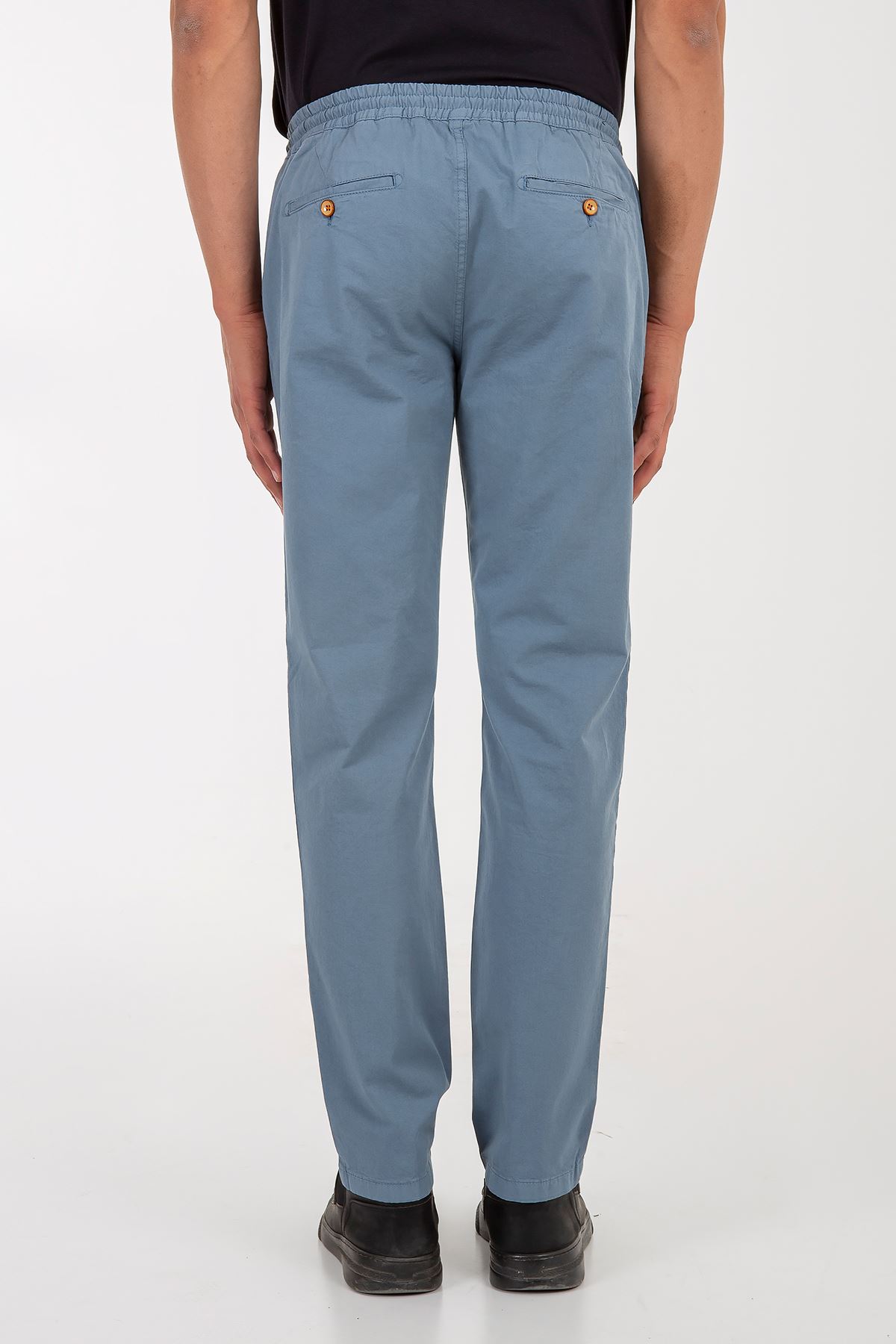 Fitz Roy Erkek Mavi Beli Lastikli İp Bağlamalı Modern Fit Pantolon Mirror