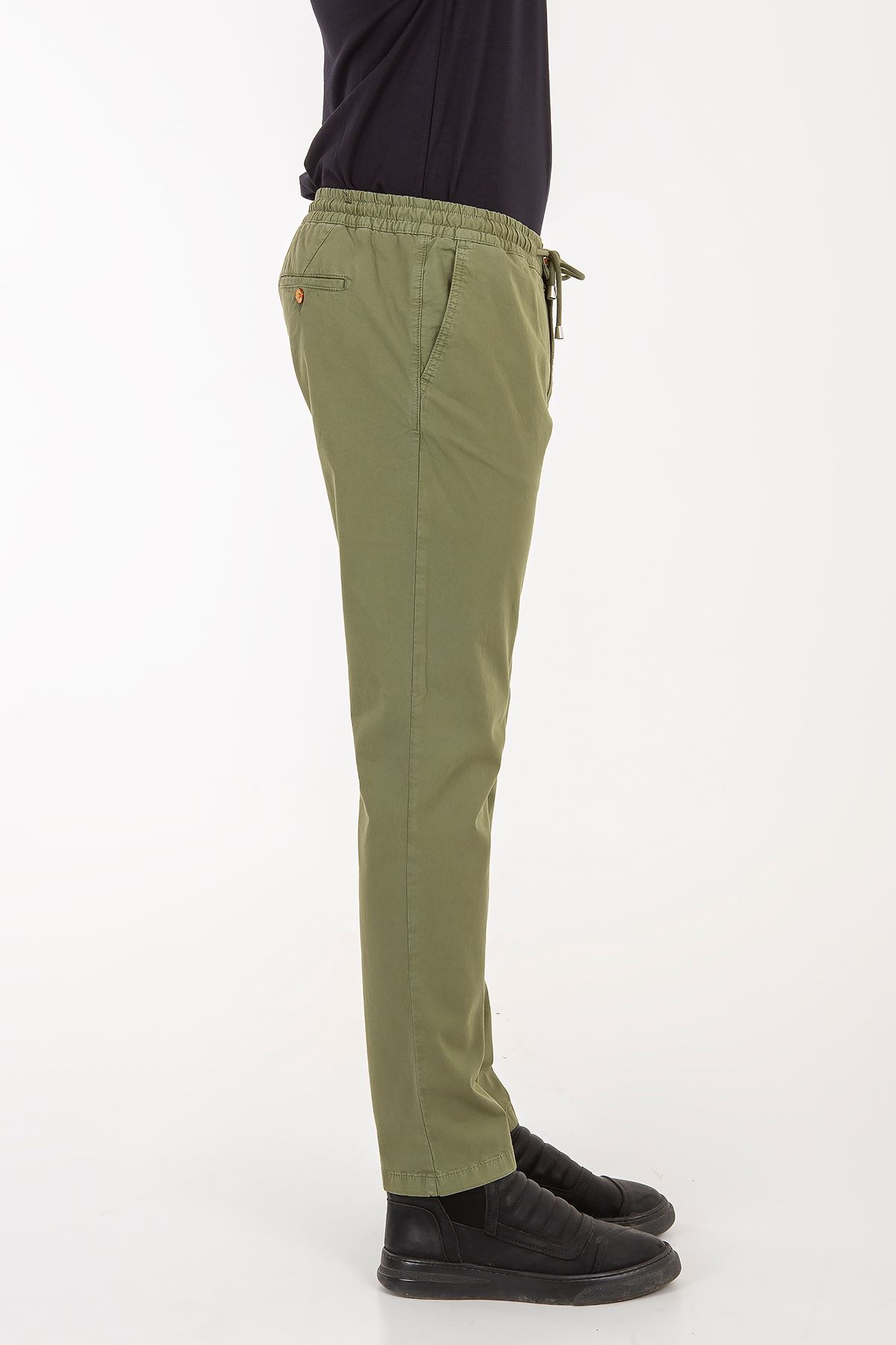 Fitz Roy Erkek Yeşil Beli Lastikli İp Bağlamalı Modern Fit Pantolon Mirror 