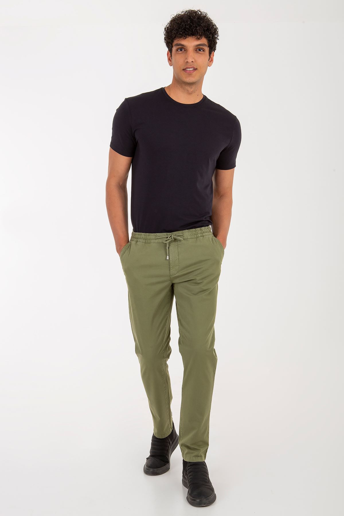 Fitz Roy Erkek Yeşil Beli Lastikli İp Bağlamalı Modern Fit Pantolon Mirror 