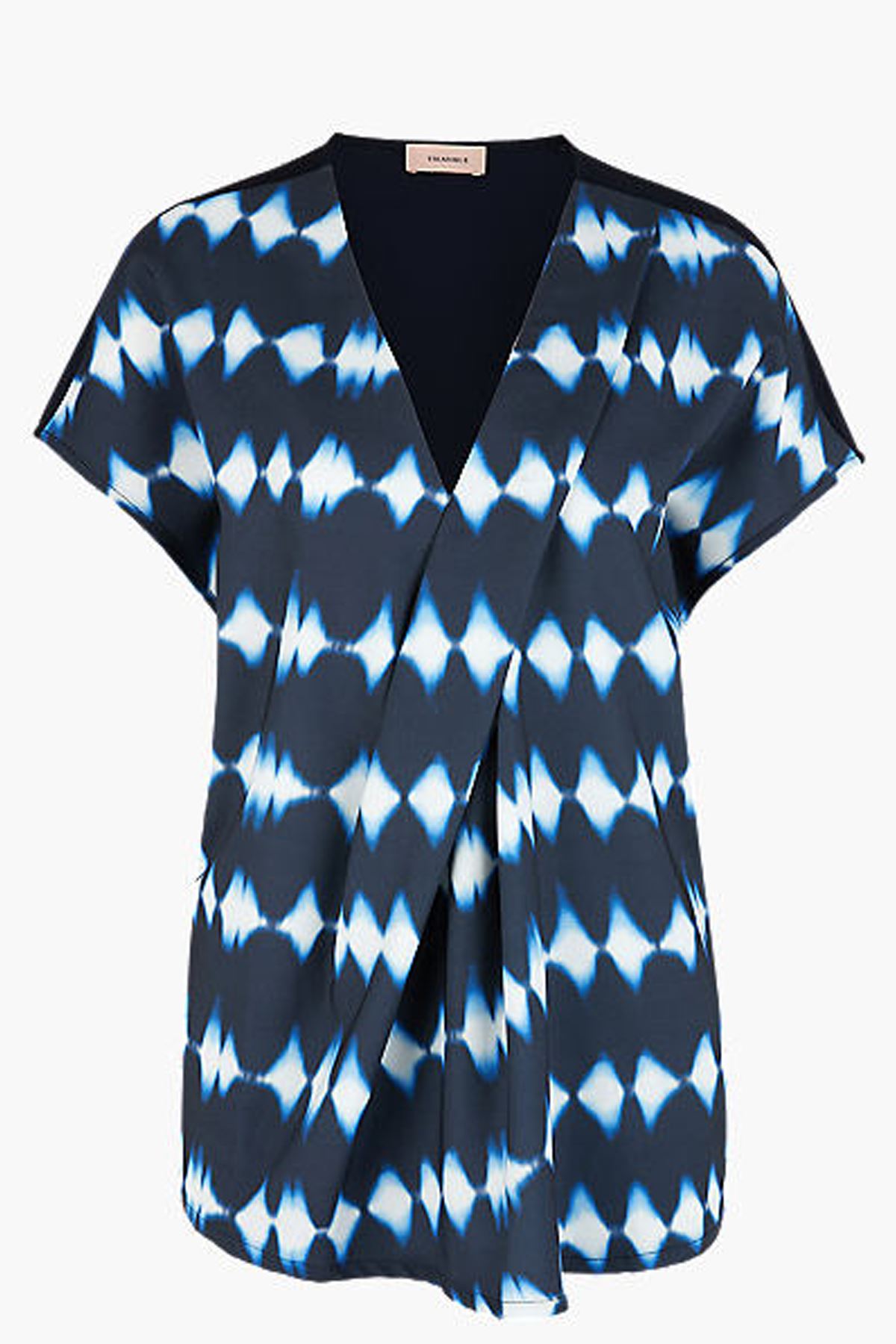 Triangle Lacivert Büyük Beden V Yaka Desenli Kadın Bluz 