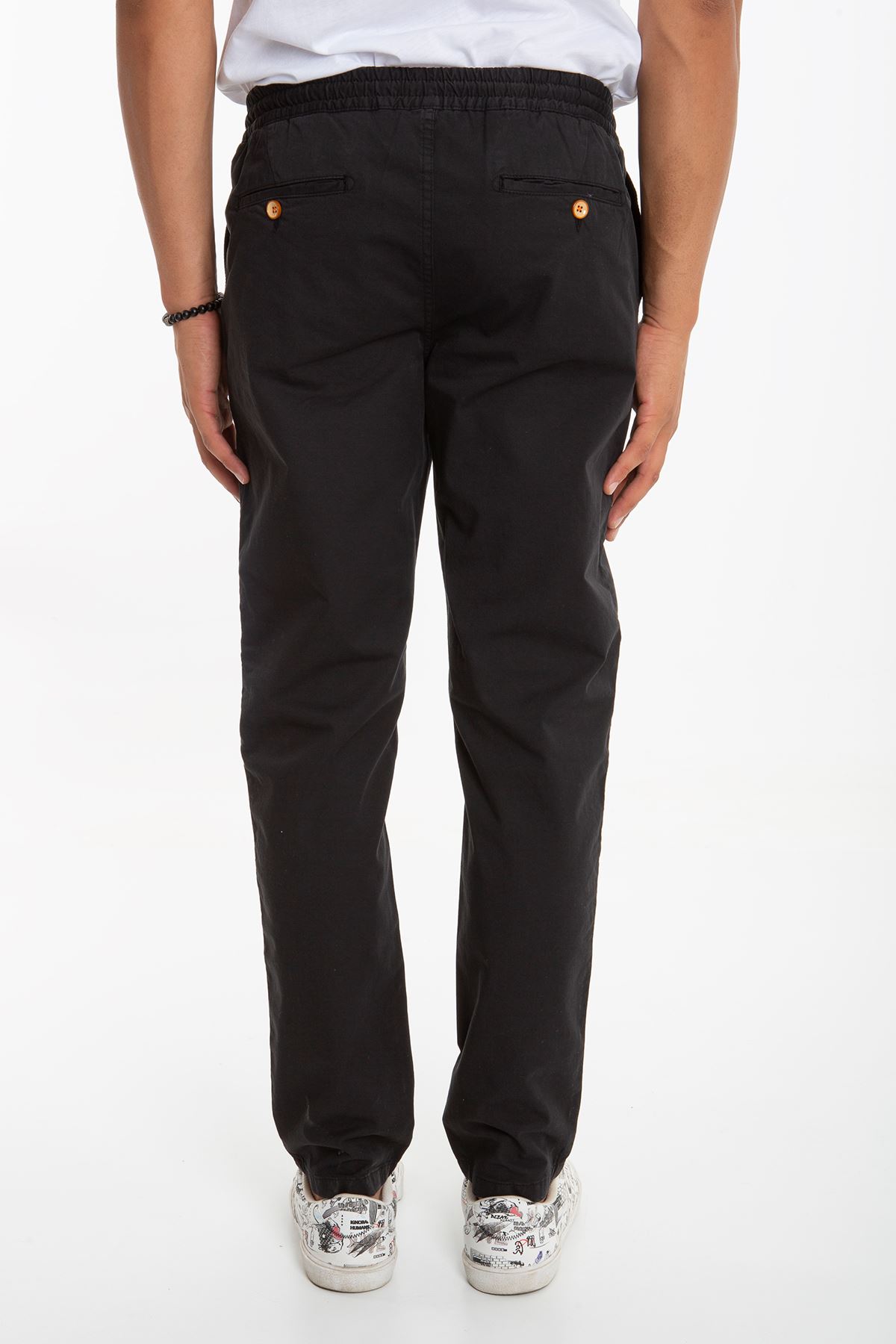 Fitz Roy Erkek Siyah Beli Lastikli İp Bağlamalı Modern Fit Pantolon Mirror 