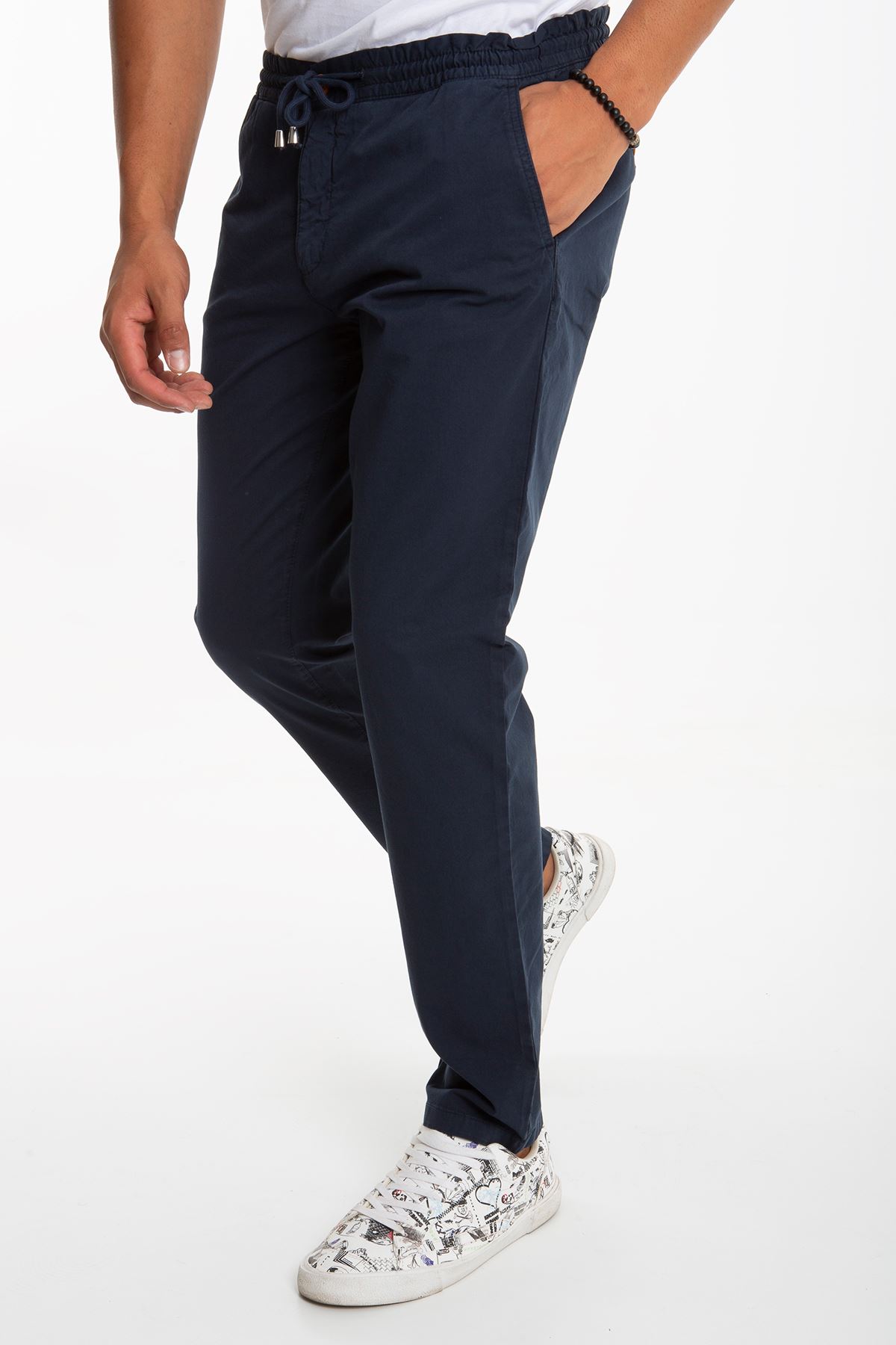 Fitz Roy Erkek Lacivert Beli Lastikli İp Bağlamalı Modern Fit Pantolon Mirror