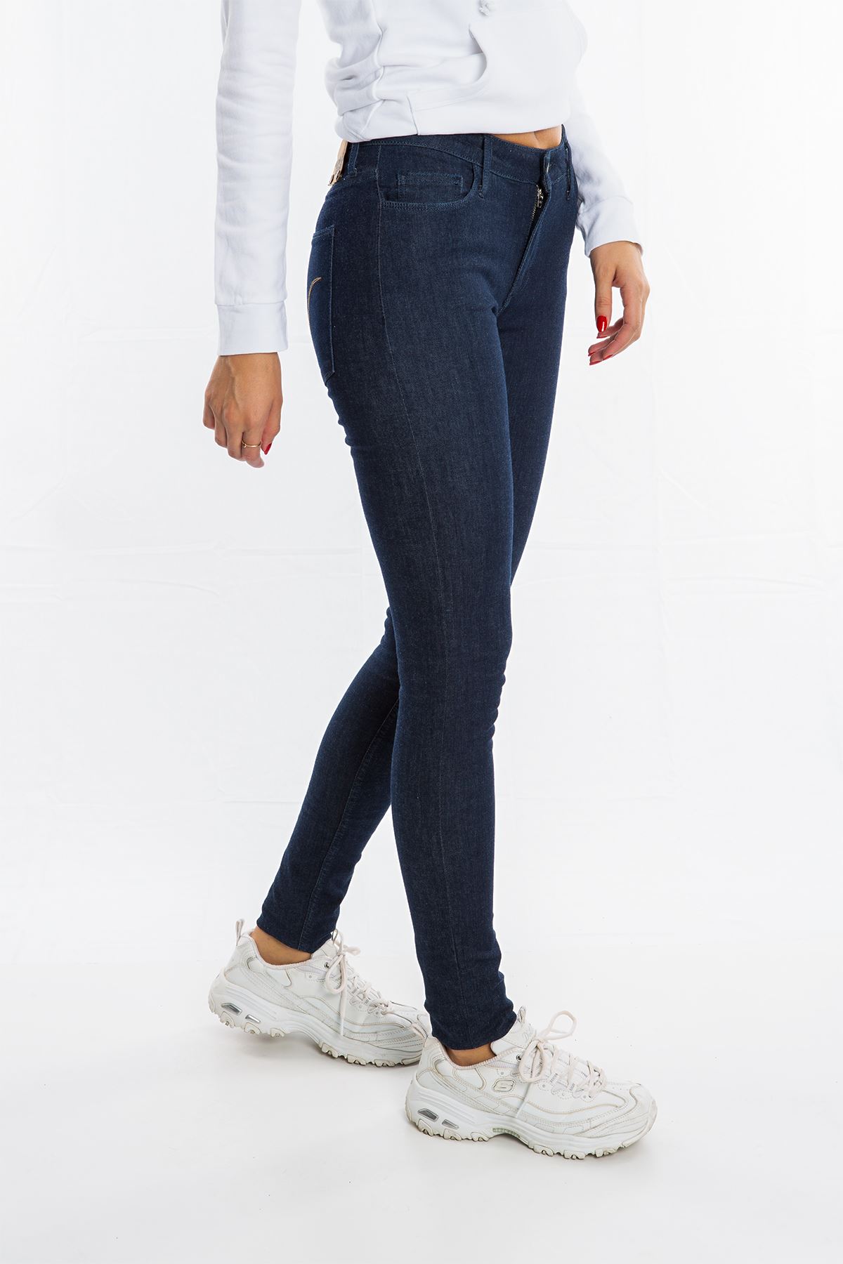 Monkee Genes Koyu Mavi Dar Paça Kadın Jean Pantolon 