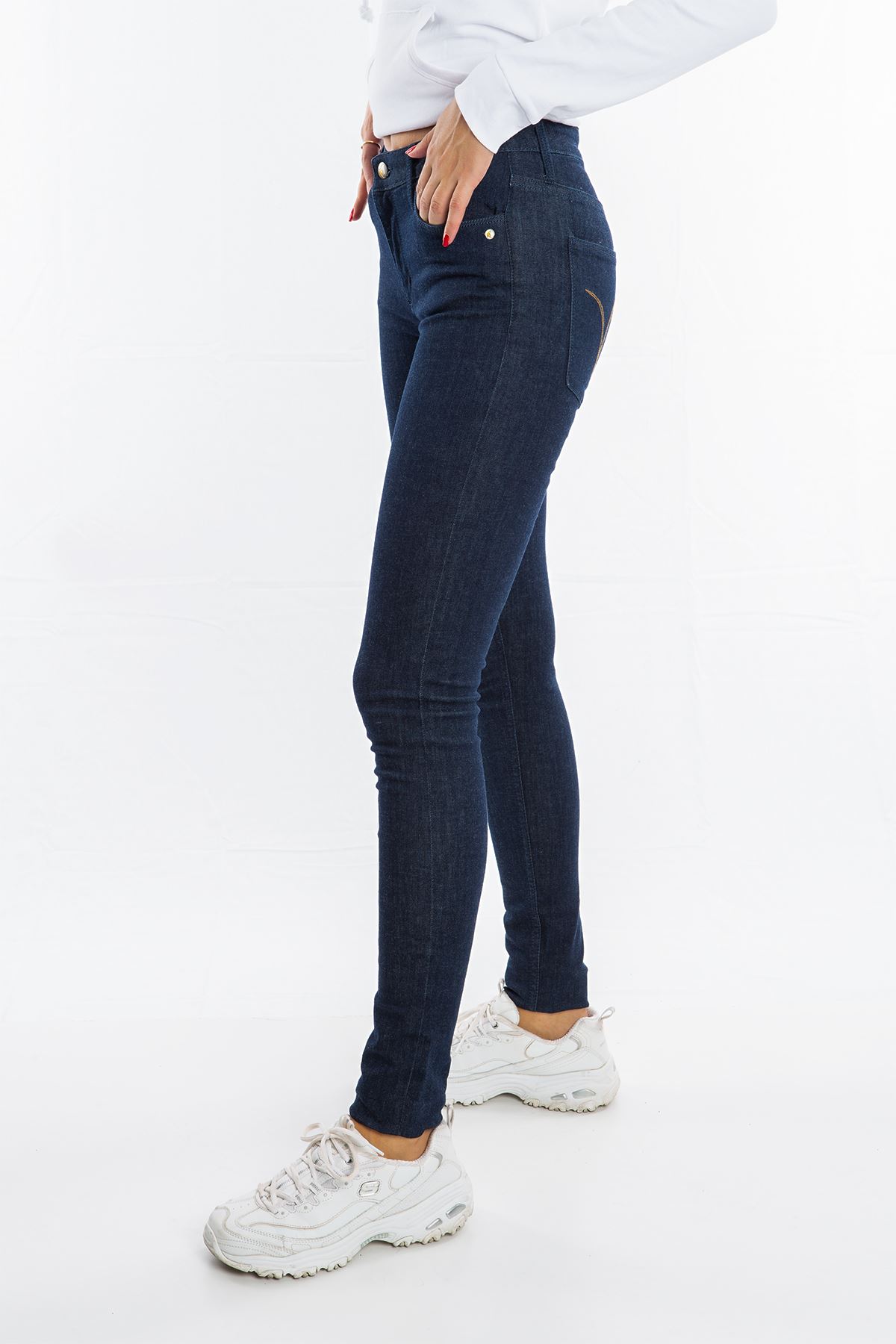 Monkee Genes Koyu Mavi Dar Paça Kadın Jean Pantolon 