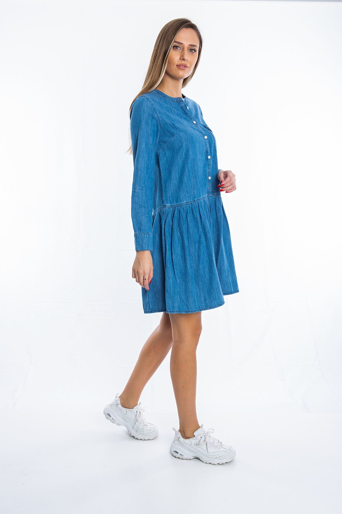 Part Two Mavi Önü Düğmeli Kadın Kot Elbise