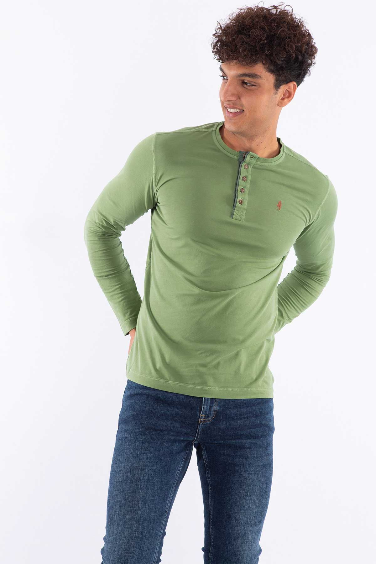 Marlboro Classics Yeşil Yakası Düğmeli Erkek Sweatshirt