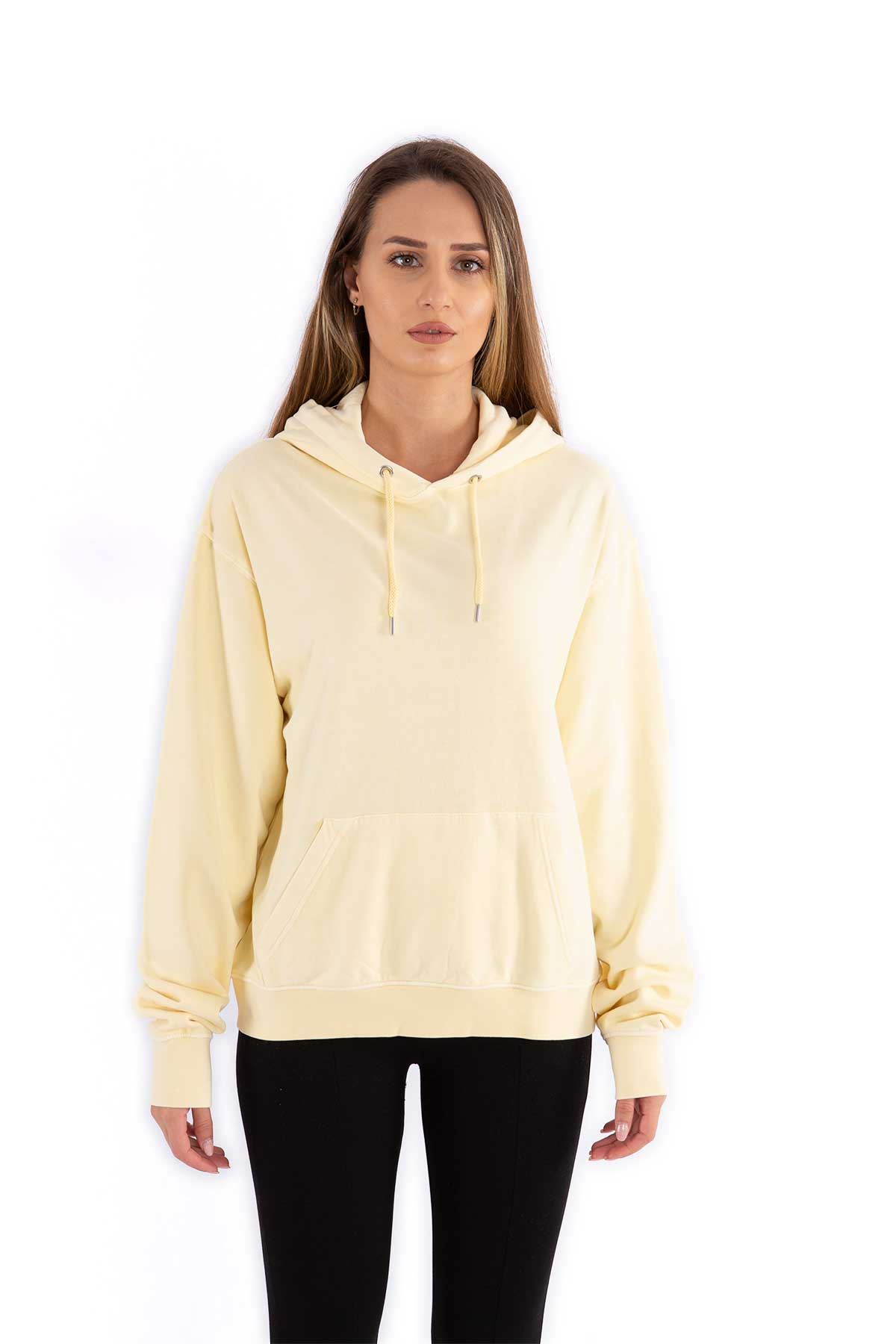 10k Sarı Kapüşonlu Oversize Kadın Sweatshirt 