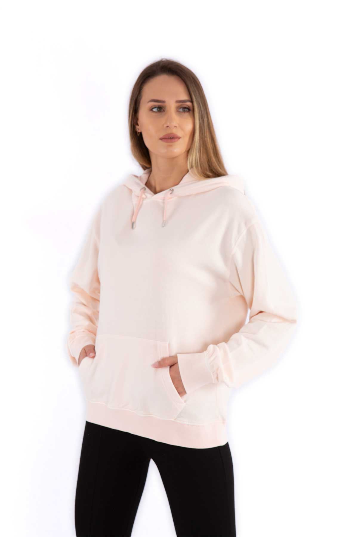 10k Pembe Kapüşonlu Oversize Kadın Sweatshirt 